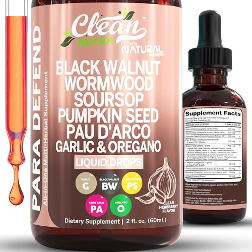 para Defend Wormwood Black Walnut Cleanse for Humans Drops Liquid Soursop Garlic Pumpkin Seed PAU D'Arco Oil of Oregano Turmeric Berberine Neem Extract Hull Bark Tincture by Clean Nutra | Amazon (US)