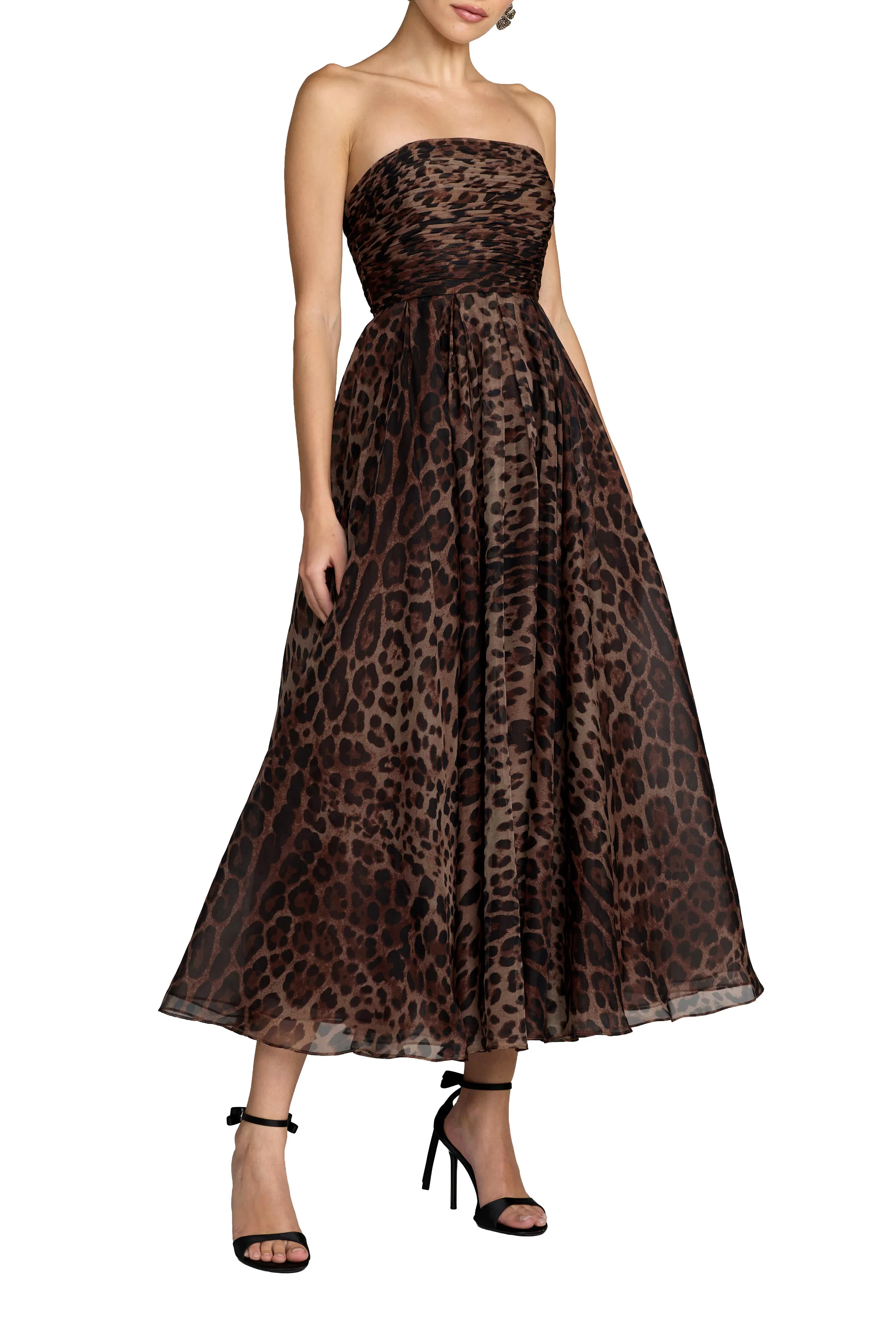 Mac Duggal Strapless Leopard A-Line Chiffon Midi Dress (Women) | Nordstrom | Nordstrom