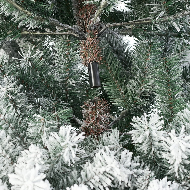 7.5ft Pre-Lit Flocked Green Birmingham Fir Artificial Christmas Tree with 400 White LED Lights, b... | Walmart (US)