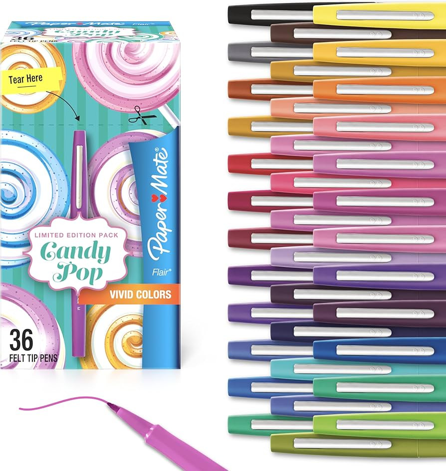 Paper Mate Flair Felt Tip Pens, Medium Point (0.7mm), Limited Edition Candy Pop Pack, 36 Count - ... | Amazon (US)