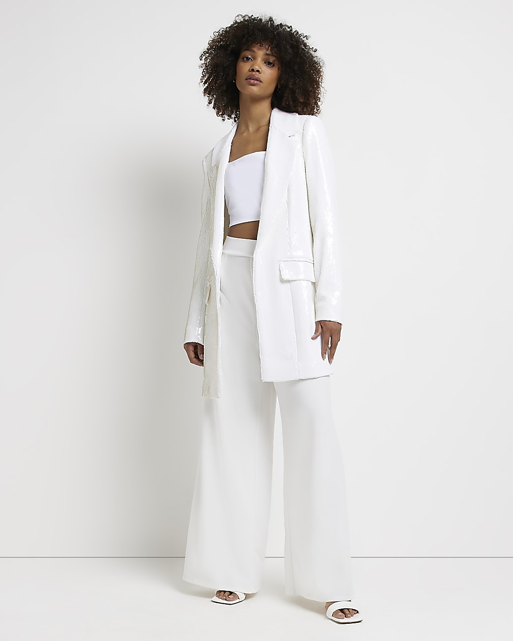 White sequin longline blazer | River Island (UK & IE)