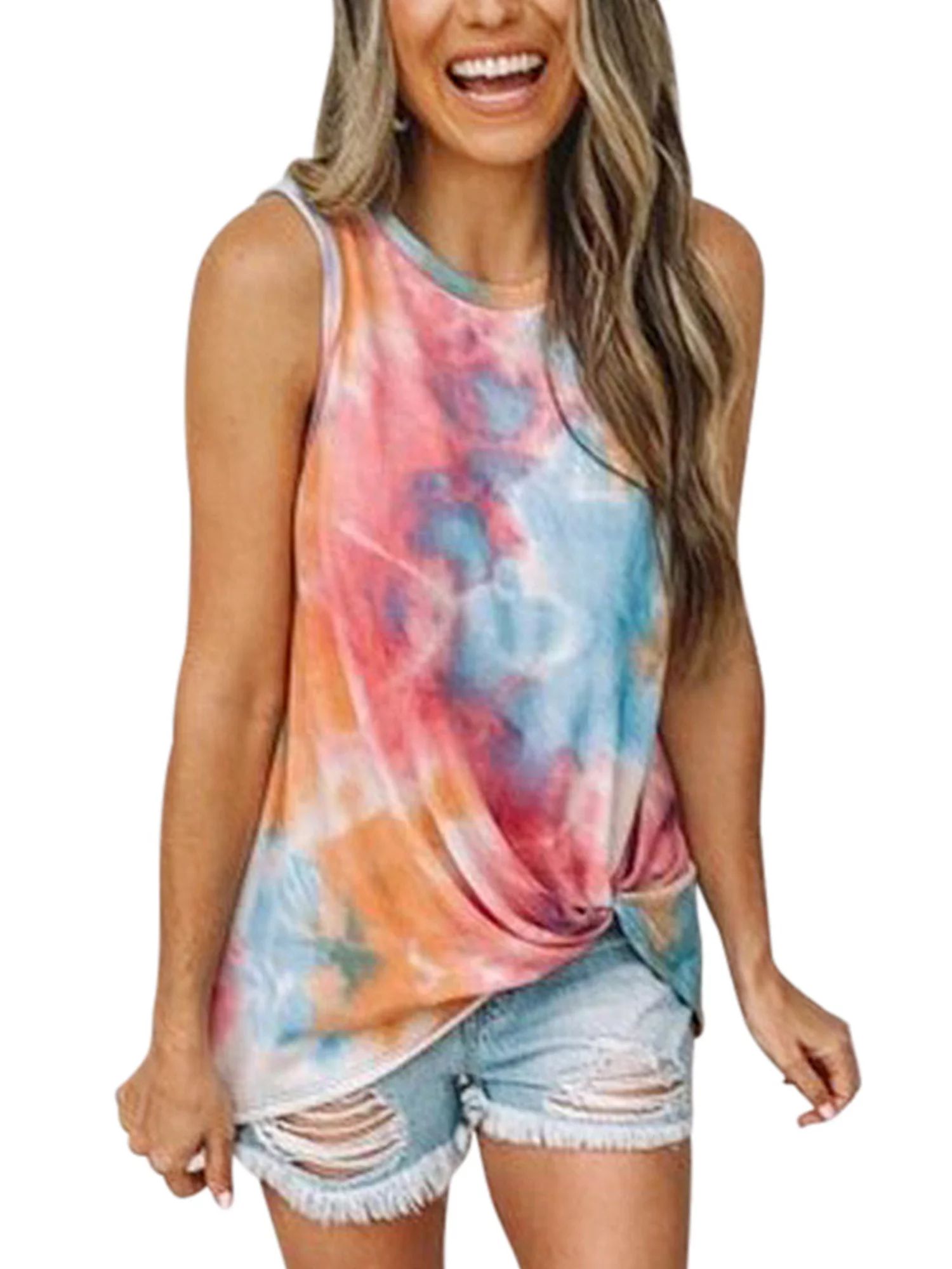 Bohemian Women Tie Dye Sleeveless Tops Summer Beach Casual Tank Top T-shirt Oversize Vest Blouse ... | Walmart (US)