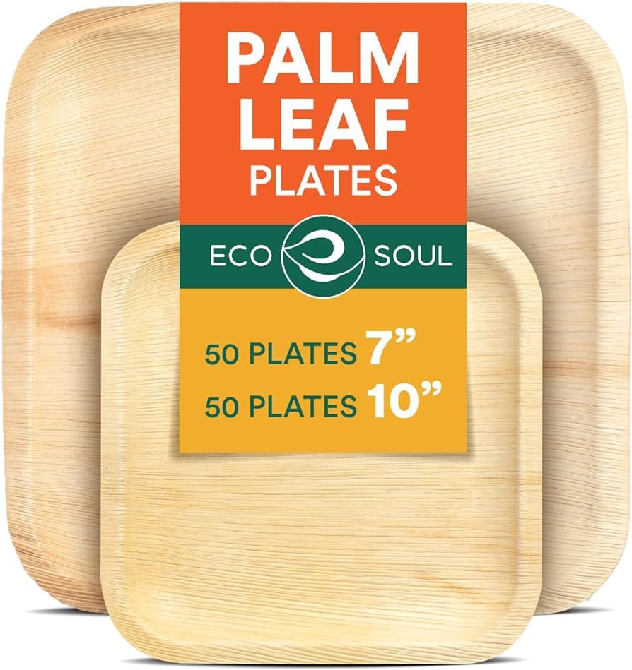 ECO SOUL 100% Compostable 10 Inch & 7 Inch Palm Leaf Plates [100-Pack] I Premium Disposable Plate... | Amazon (US)