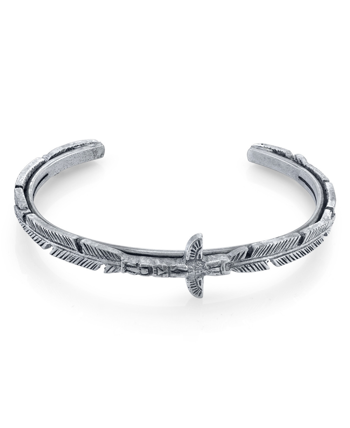 T.r.u. by 1928 Pewter Tone Totem Pole Feather Cuff Bracelet - Silver-tone | Macy's