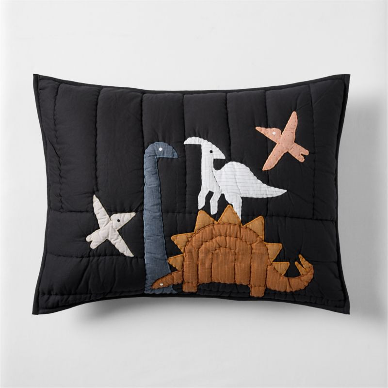 Dino Tower Embroidered Cotton Kids Pillow Sham | Crate & Kids | Crate & Barrel