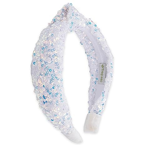 FROG SAC Sequin Knot Headband for Girls, White Knotted Hair Bands Accessories for Kids, Sparkly I... | Amazon (US)