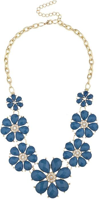 LUX ACCESSORIES Pave Flower Bib Statement Floral Chain Necklace | Amazon (US)