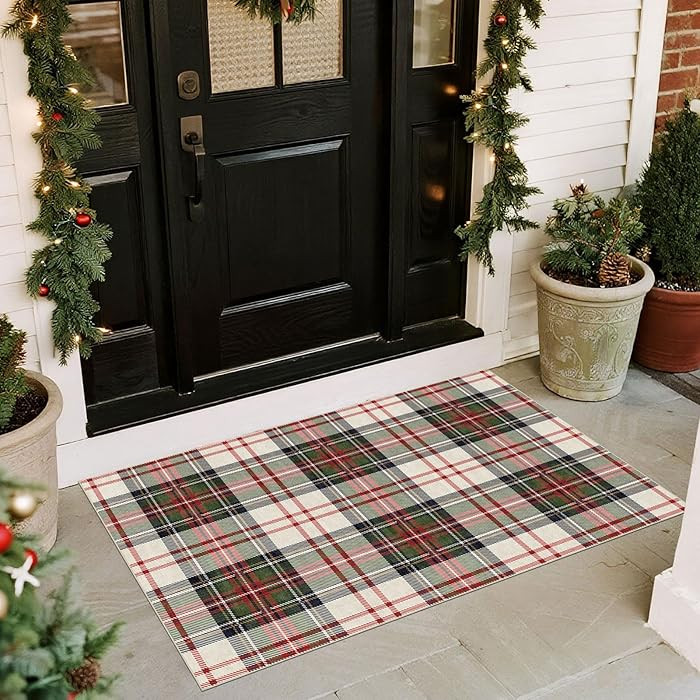 Christmas Front Door Mat Indoor Entrance - 2x3 Ft Non-Slip Doormat Outdoor Rug Small Holiday Chec... | Amazon (US)