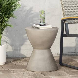 Noble House Montreal Light Grey Round Stone Outdoor Patio Side Table 83468 - The Home Depot | The Home Depot
