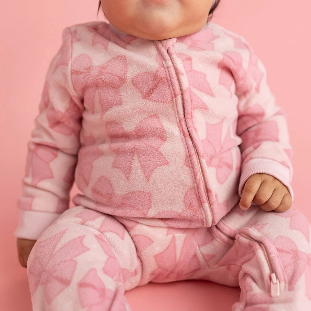 Bows Pink One Piece Baby Footie Pajamas | Everly Jane | Posh Peanut