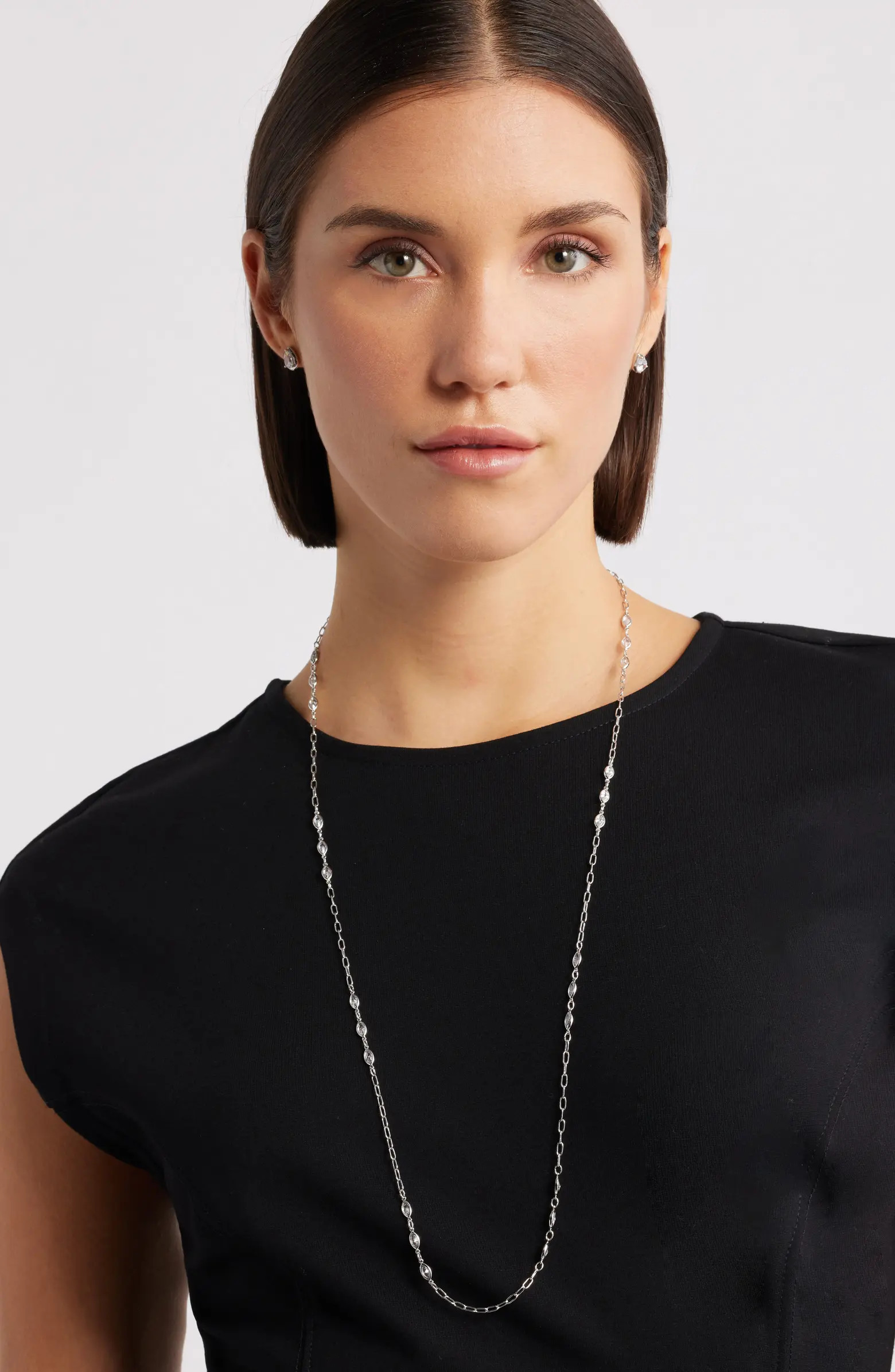 Bezel Cubic Zirconia Station Long Necklace | Nordstrom