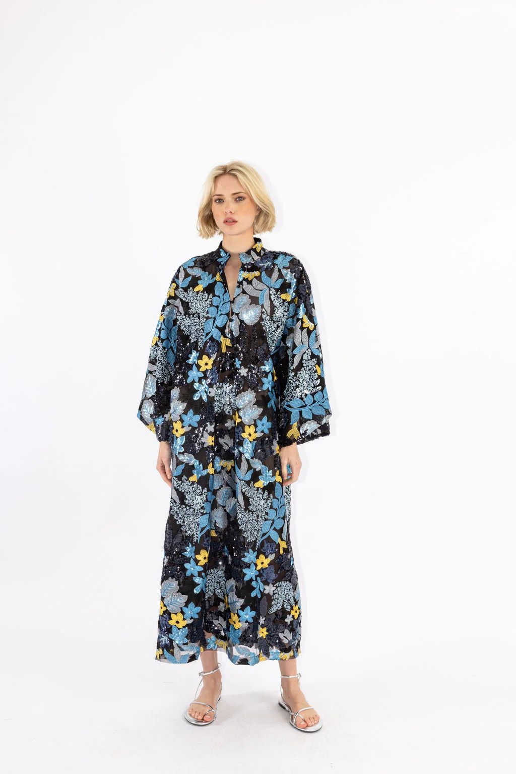 navy floral sequin maxi caftan | La Vie Style House