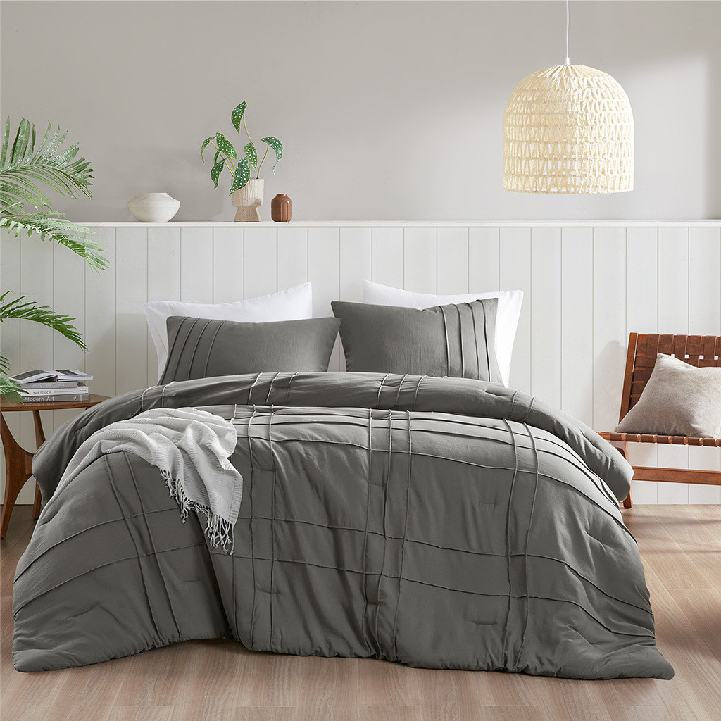 Porter Soft Washed Pleated Comforter Set In Grey | 1stopbedrooms