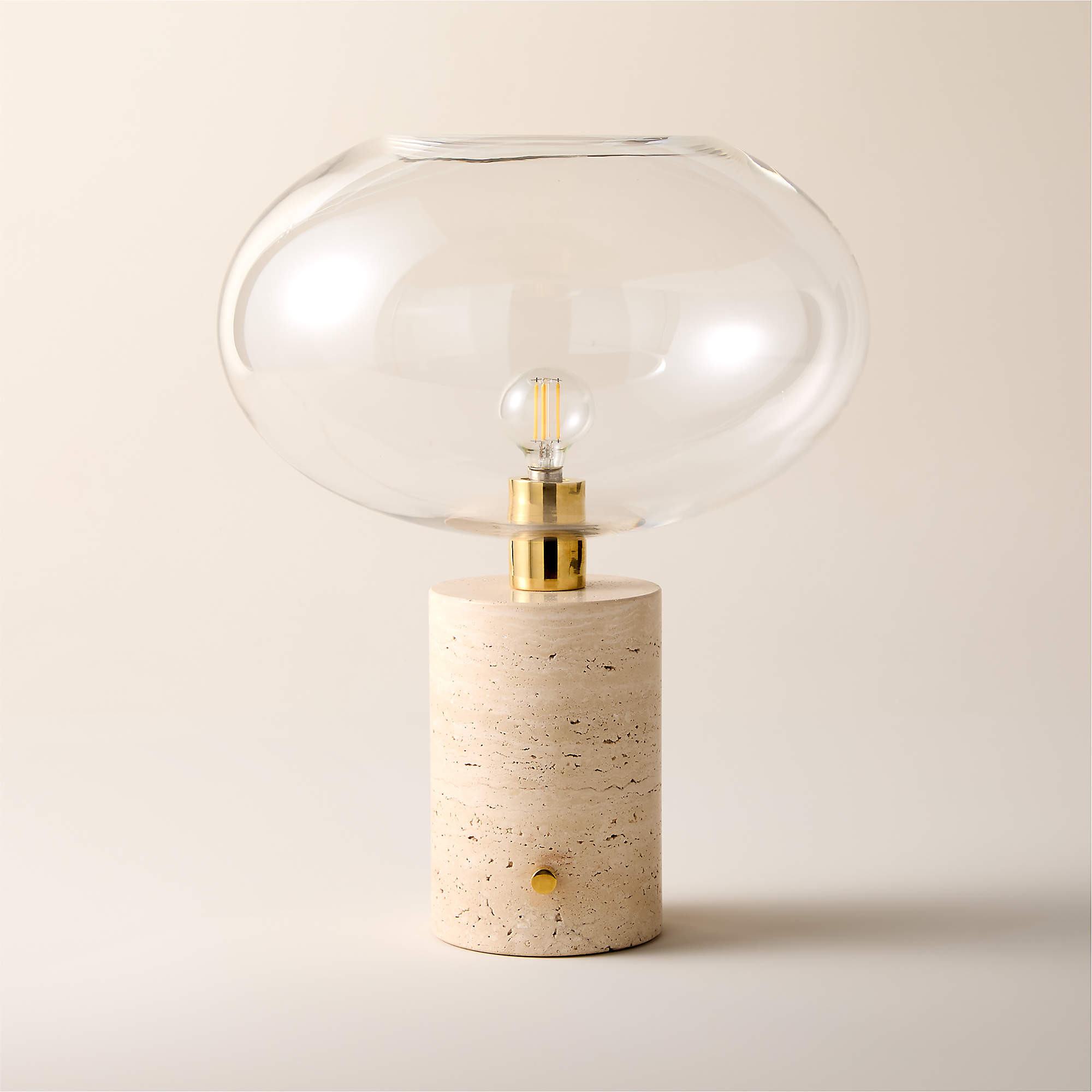 Polo Travertine Table Lamp with Glass Shade + Reviews | CB2 | CB2