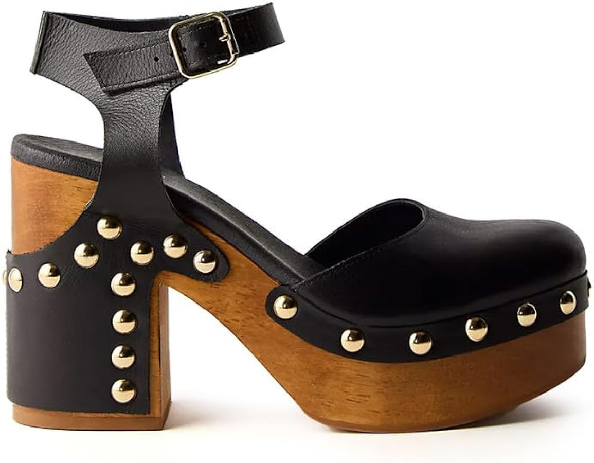 Women's Platform Heeled Clogs Slingback Studded Block Chunky Heels Clogs for Women Ankle Strap Cl... | Amazon (US)