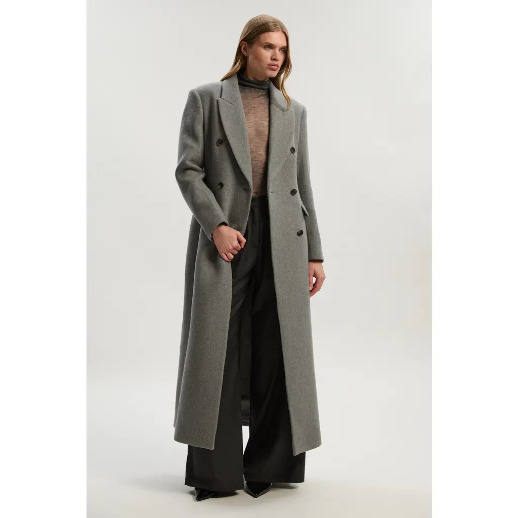 Karen Millen Wool Double Breasted Tailored Maxi Coat in Grey Marl at Nordstrom, Size 6 | Nordstrom