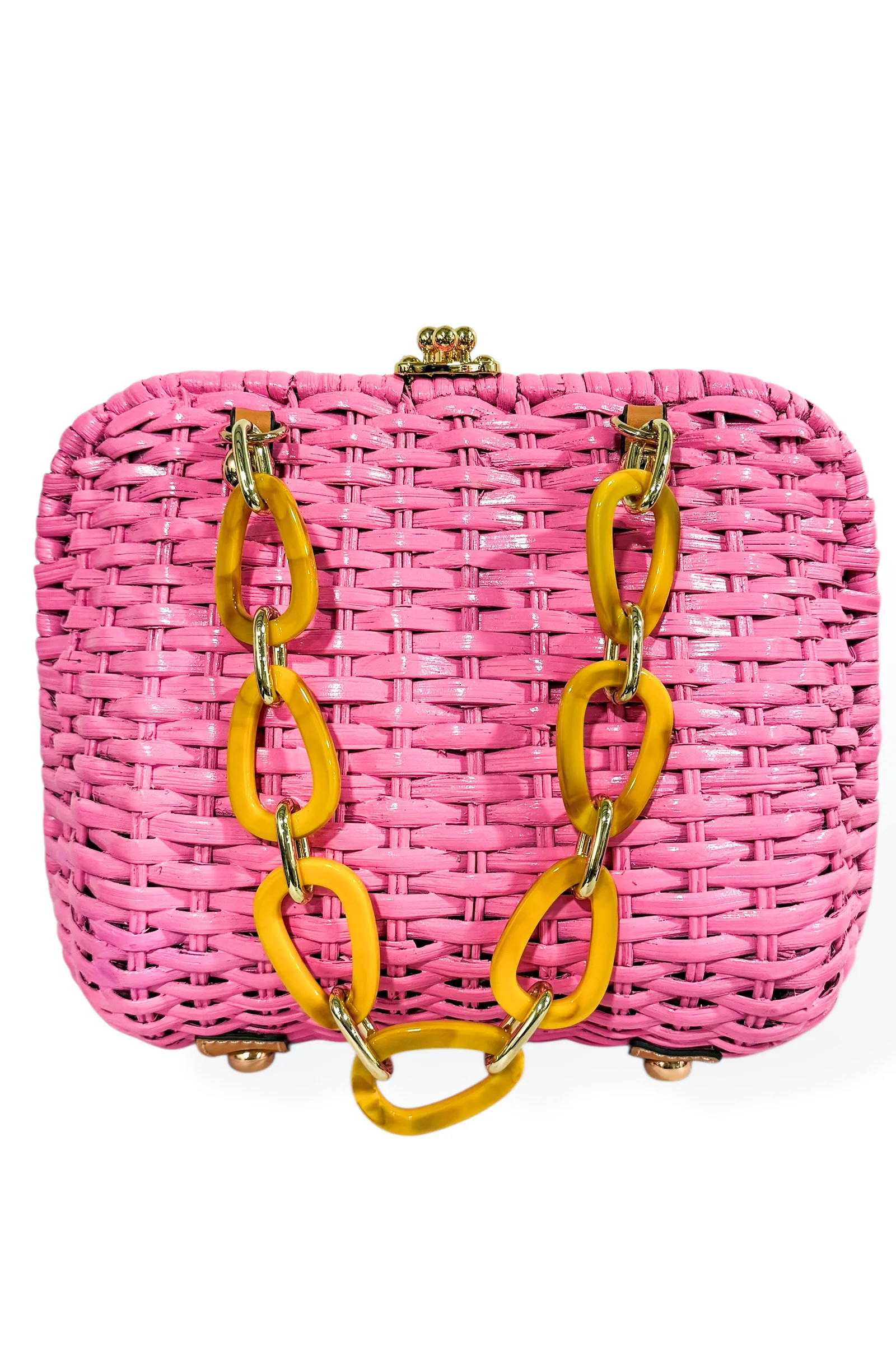 Frances Valentine Hen Pink Wicker Bag | The Willow Tree