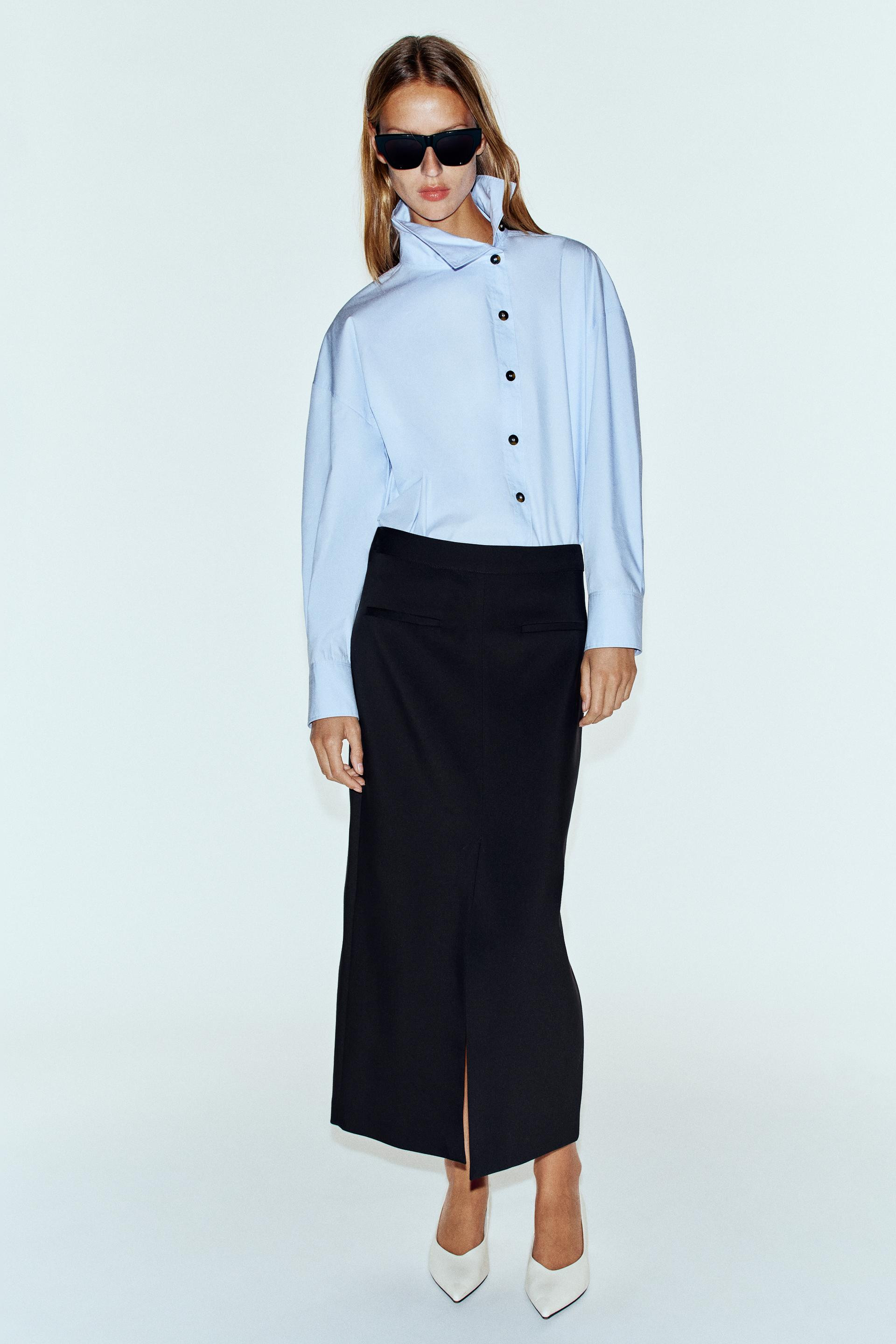 Zara - Slit Midi Skirt - Black - M - Woman | Zara US
