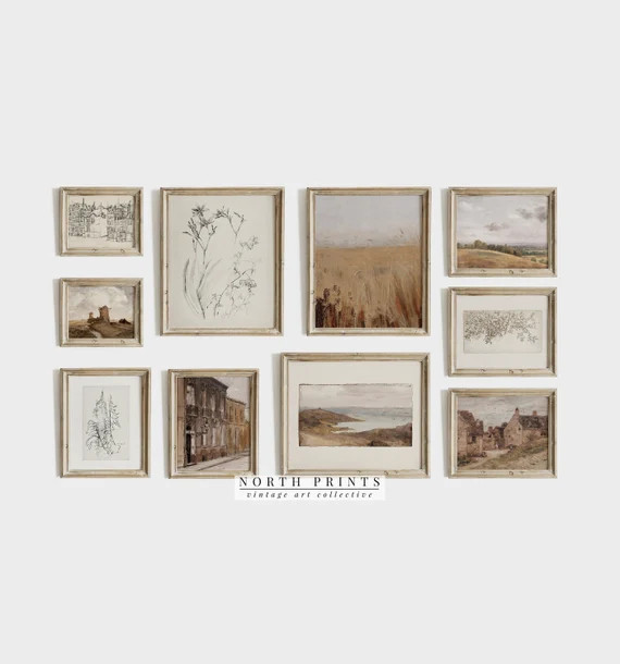 Neutral Gallery Wall Art Print SET of 10  Vintage Warm Tone | Etsy | Etsy (US)