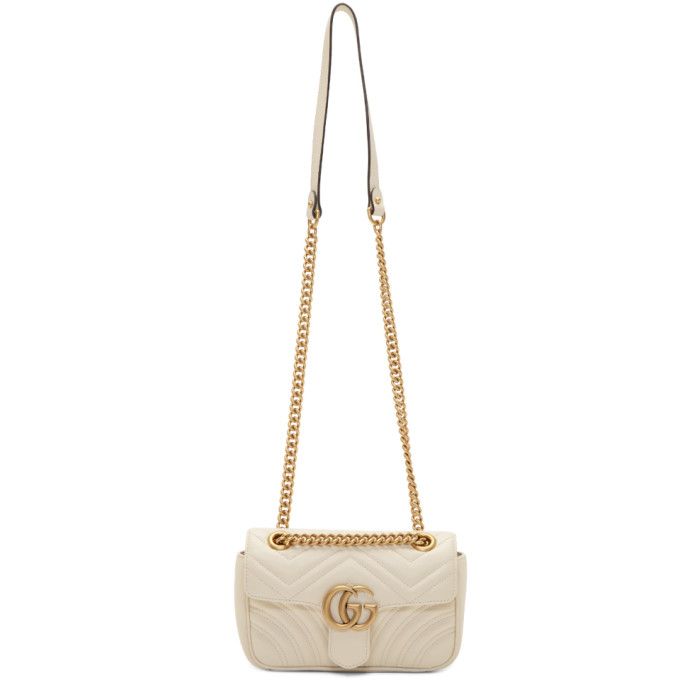 Gucci White Mini GG Marmont Chain Bag | SSENSE 