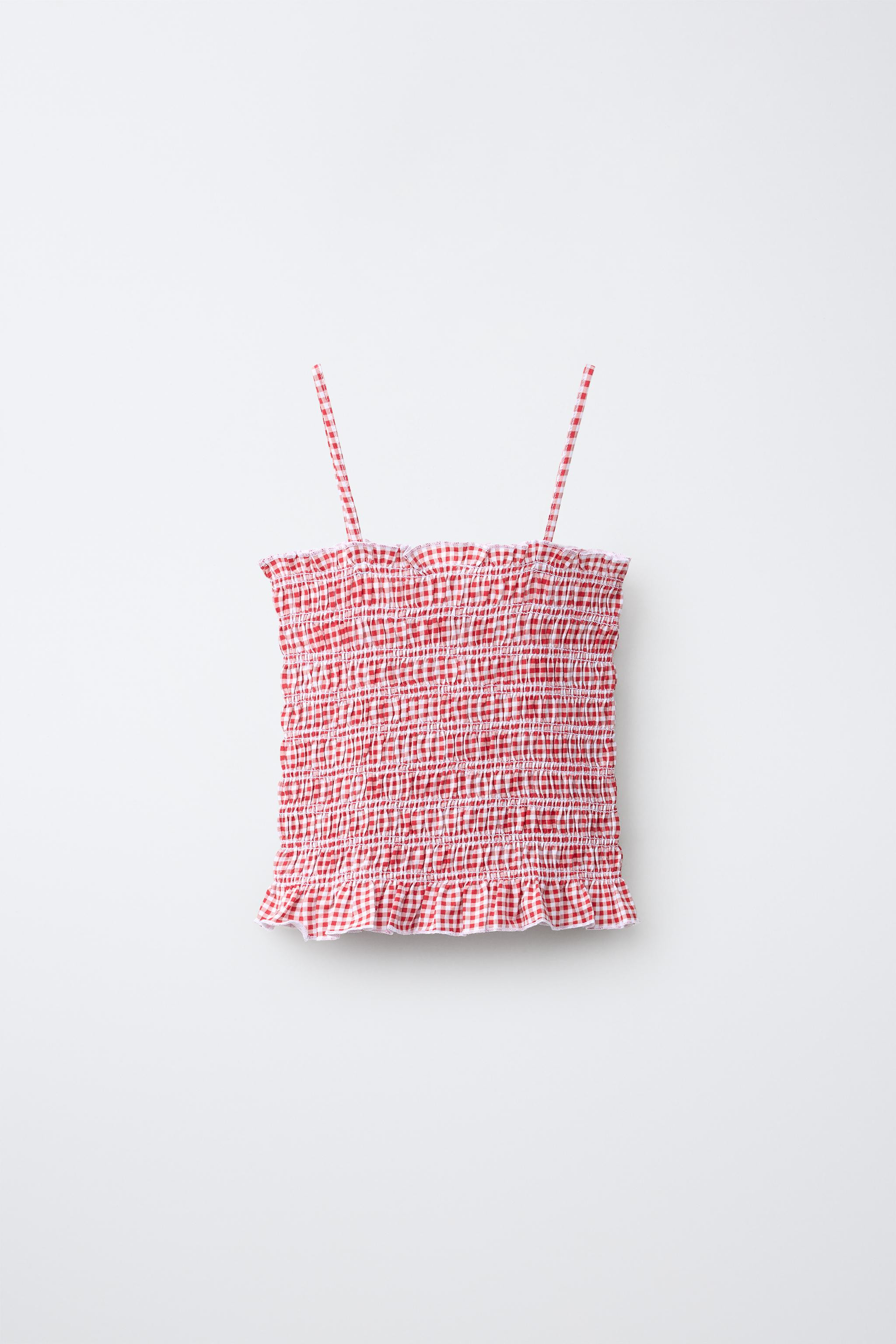 GINGHAM SMOCKED ELASTICIZED TOP | Zara US