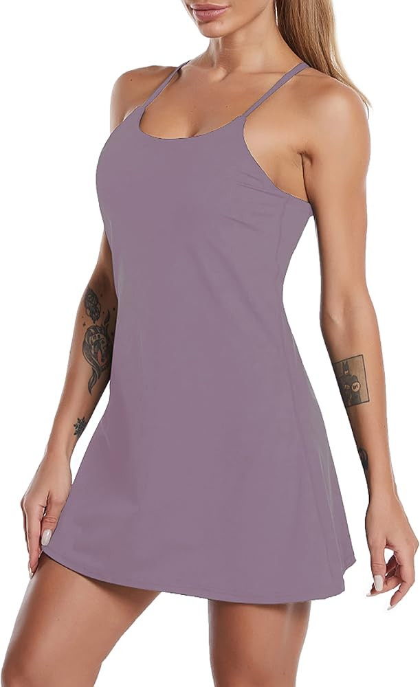 Women's Sleeveless Exercise Tennis Dress with Built-in Bra & Shorts Golf Workout Athletic Dresses... | Amazon (US)