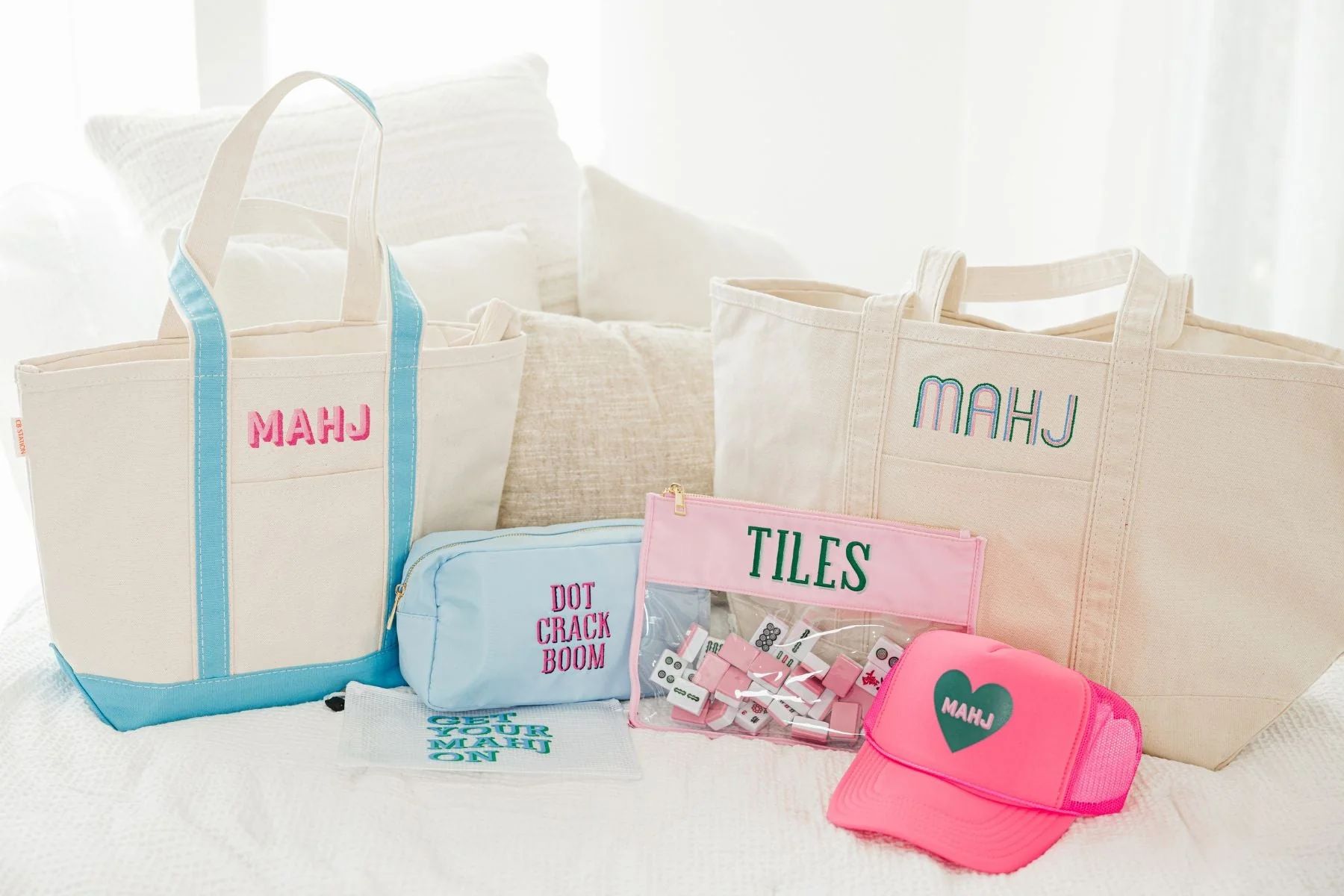 Embroidered Mahjong Canvas Tote | Sprinkled With Pink