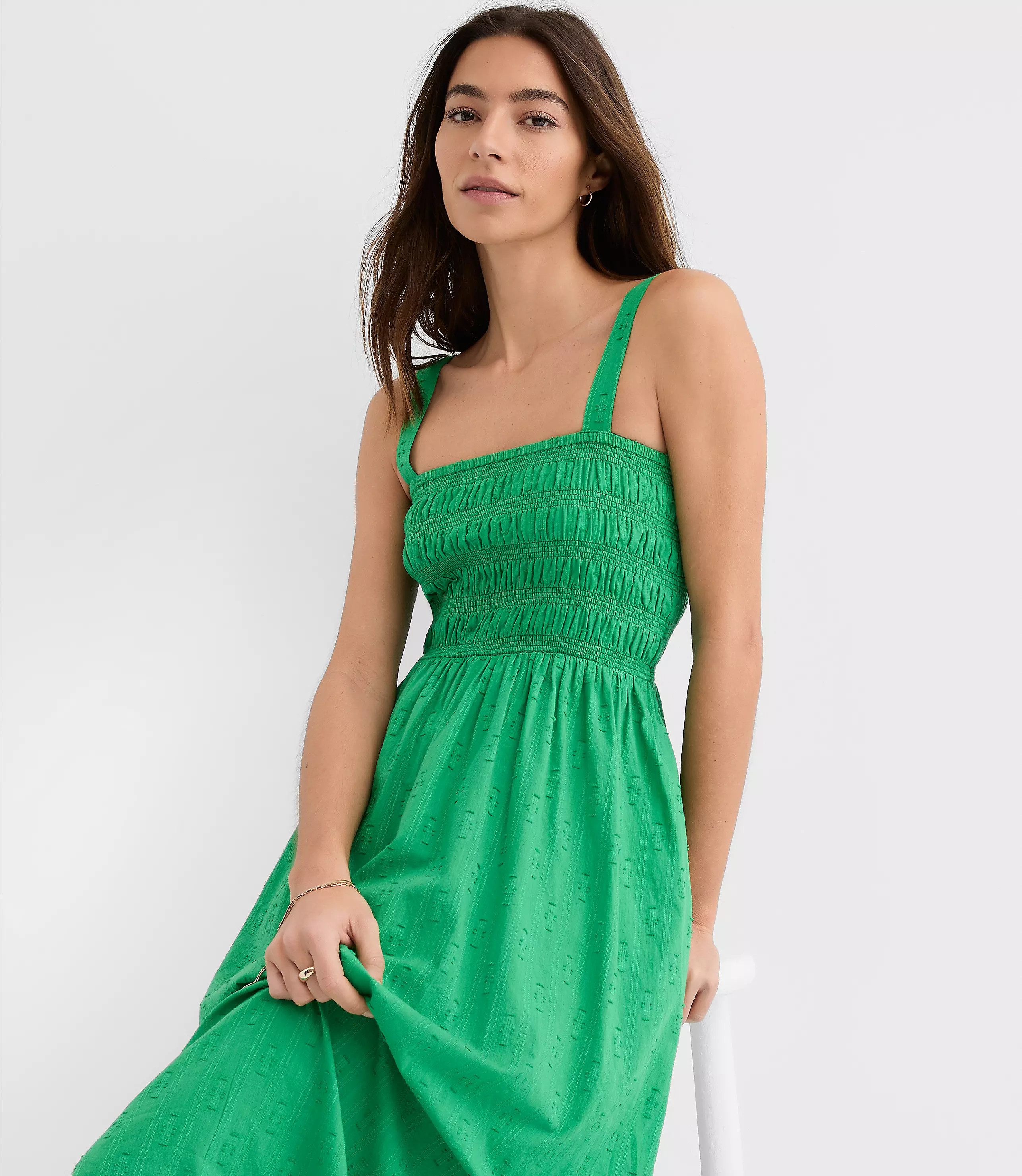 LOFT Beach Ikat Clip Smocked Maxi Pocket Dress | LOFT