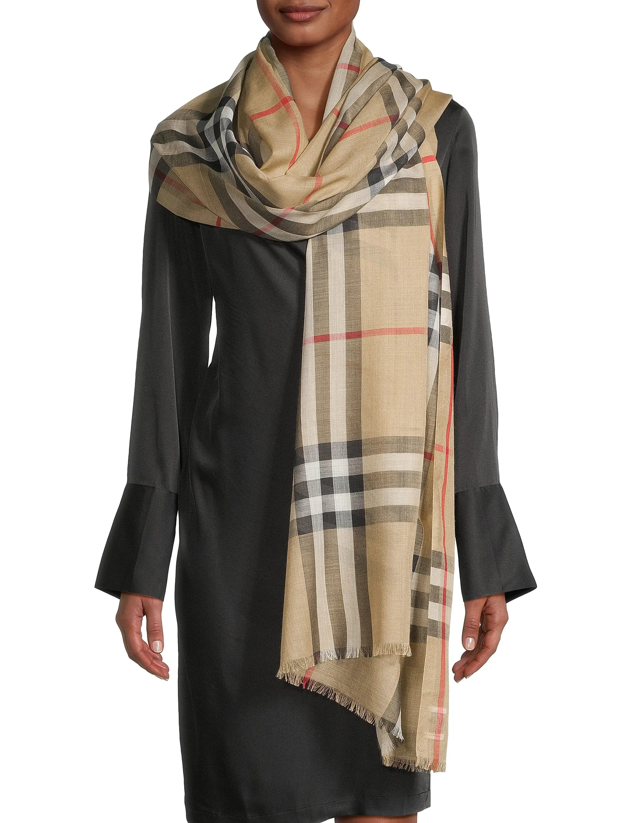 Check Wool-Silk Scarf | Saks Fifth Avenue
