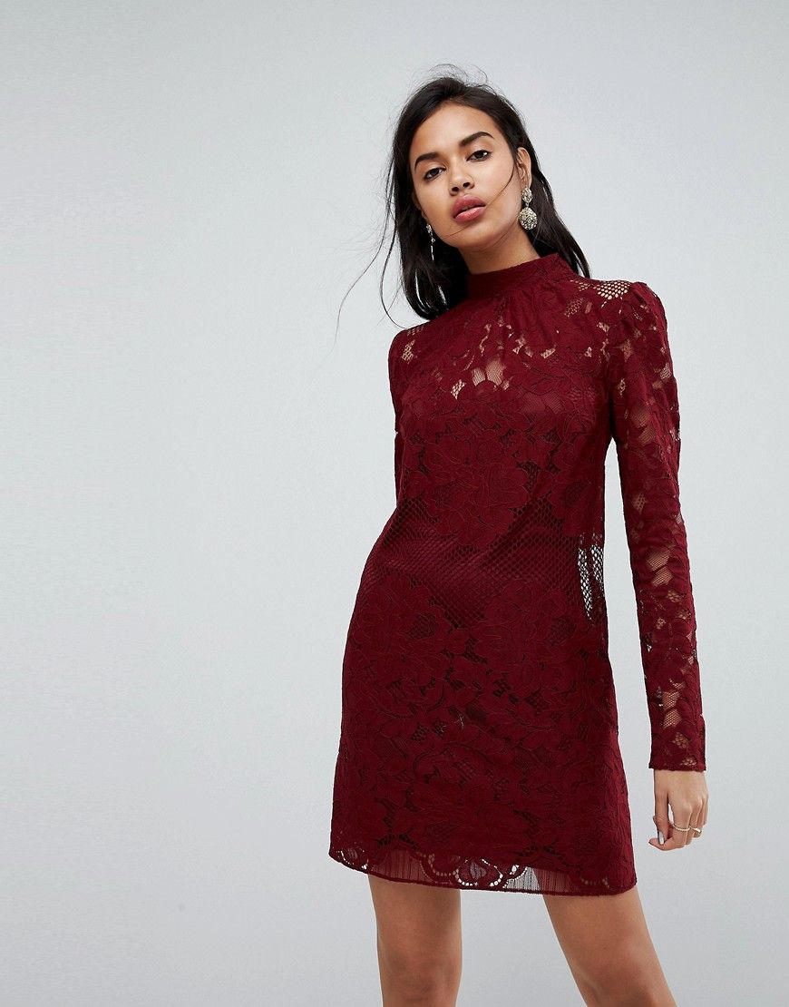 ASOS ULTIMATE Lace Mini Shift Dress - Red | ASOS US