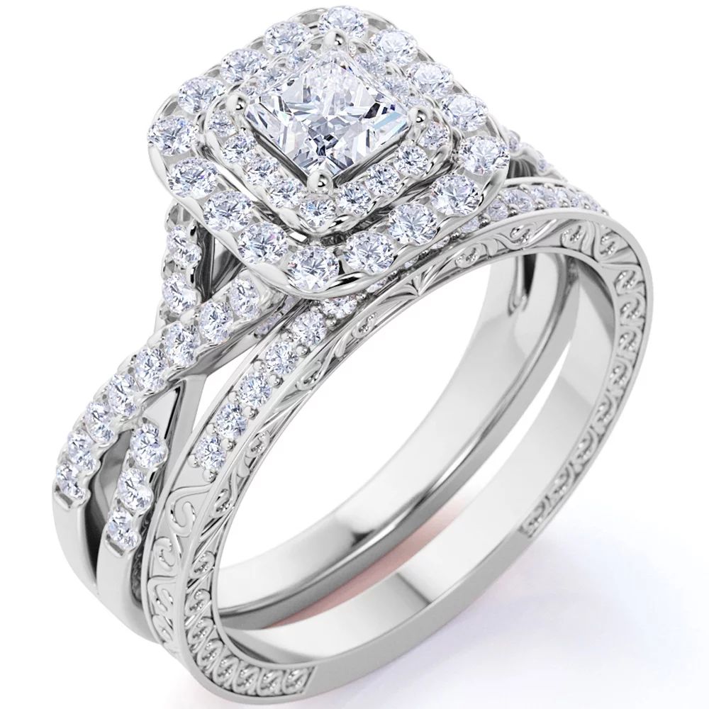 1.25 ct - Square Moissanite - Double Halo - Twisted Band - Vintage Inspired - Pave - Wedding Ring... | Walmart (US)
