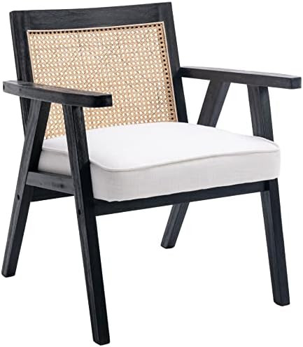 Wahson Linen Upholstered Modern Cane Back Living Room Chair, Accent Arm Chair with Black Solid Wo... | Amazon (US)