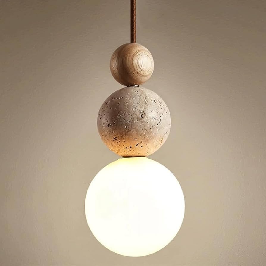 Modern Indoor Pendant Light Natural Stone Spherical Hanging Light Frosted White Glass Suspension ... | Amazon (US)