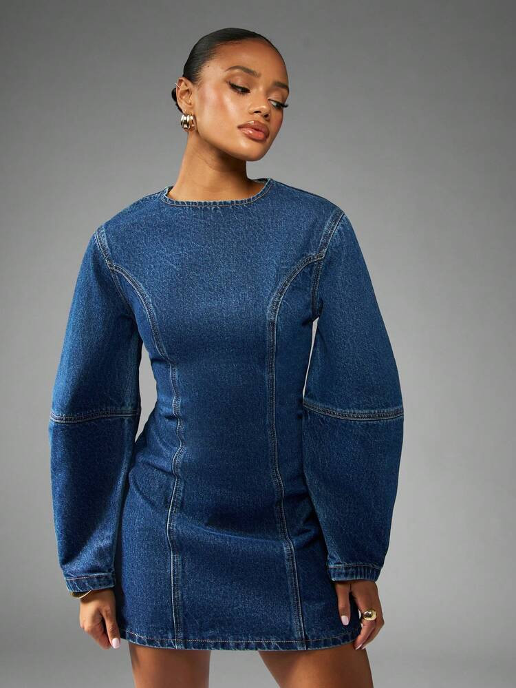 Missguided Denim Mini Dress Long Balloon  | SHEIN