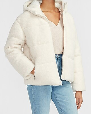 Cozy Cropped Sherpa Puffer Jacket | Express