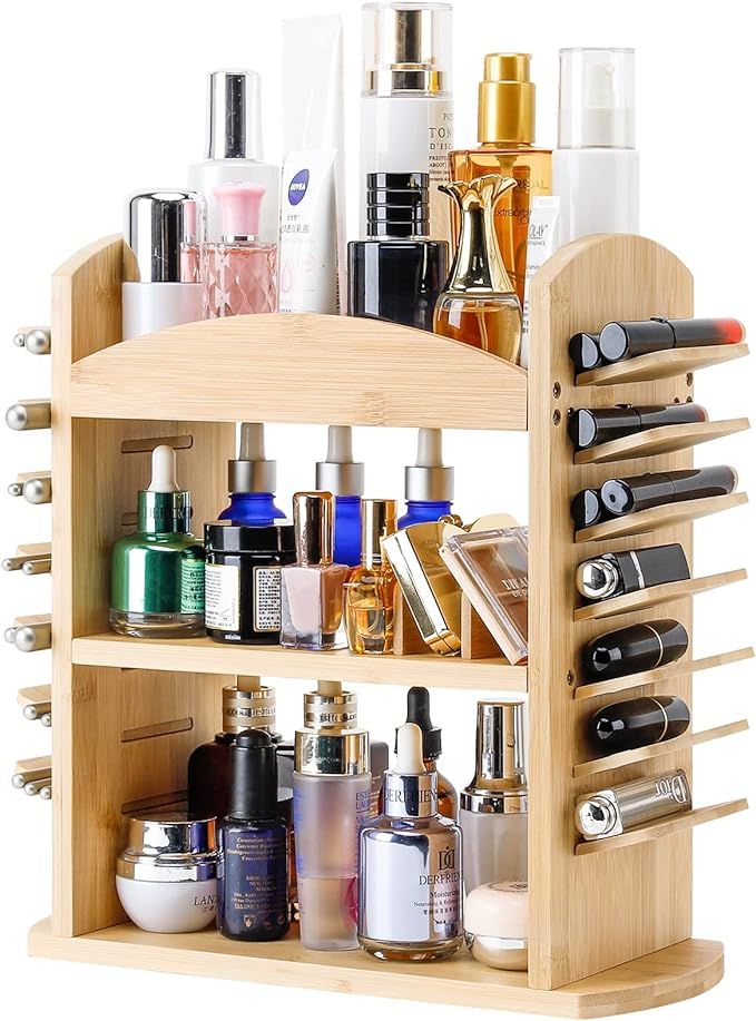 Homde Bamboo Makeup Organizer Lipstick Holder Brush Rack Cosmetic Storage Organizer Multi-Functio... | Amazon (US)