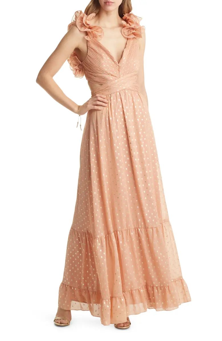 VICI Collection Shimmer Chiffon Ruffle Cutout Maxi Dress | Nordstrom | Nordstrom