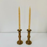 Vintage Shiny Brass Candlesticks Pair - Metal Gold Heavy Candleholders Modern | Etsy (US)