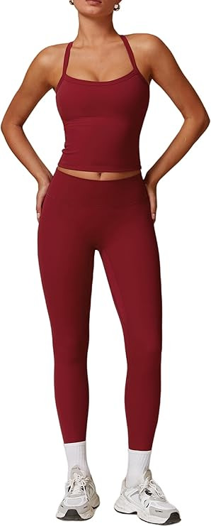 ABOCIW Workout Sets for Women 2 Piece Padded Sports Bra Tank Top High Waist Leggings Sets Gym Yog... | Amazon (US)