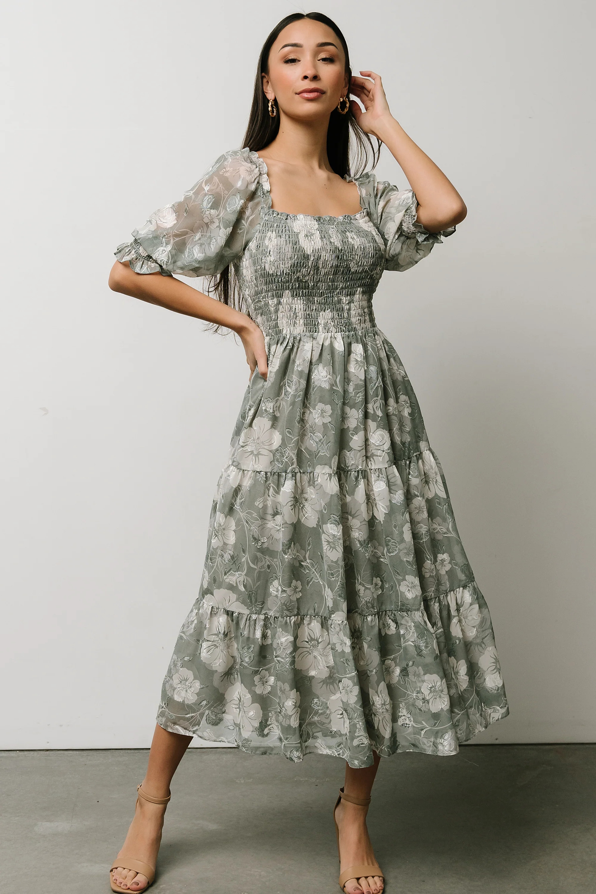 Fabian Jacquard Midi Dress | Dusty Sage | Baltic Born