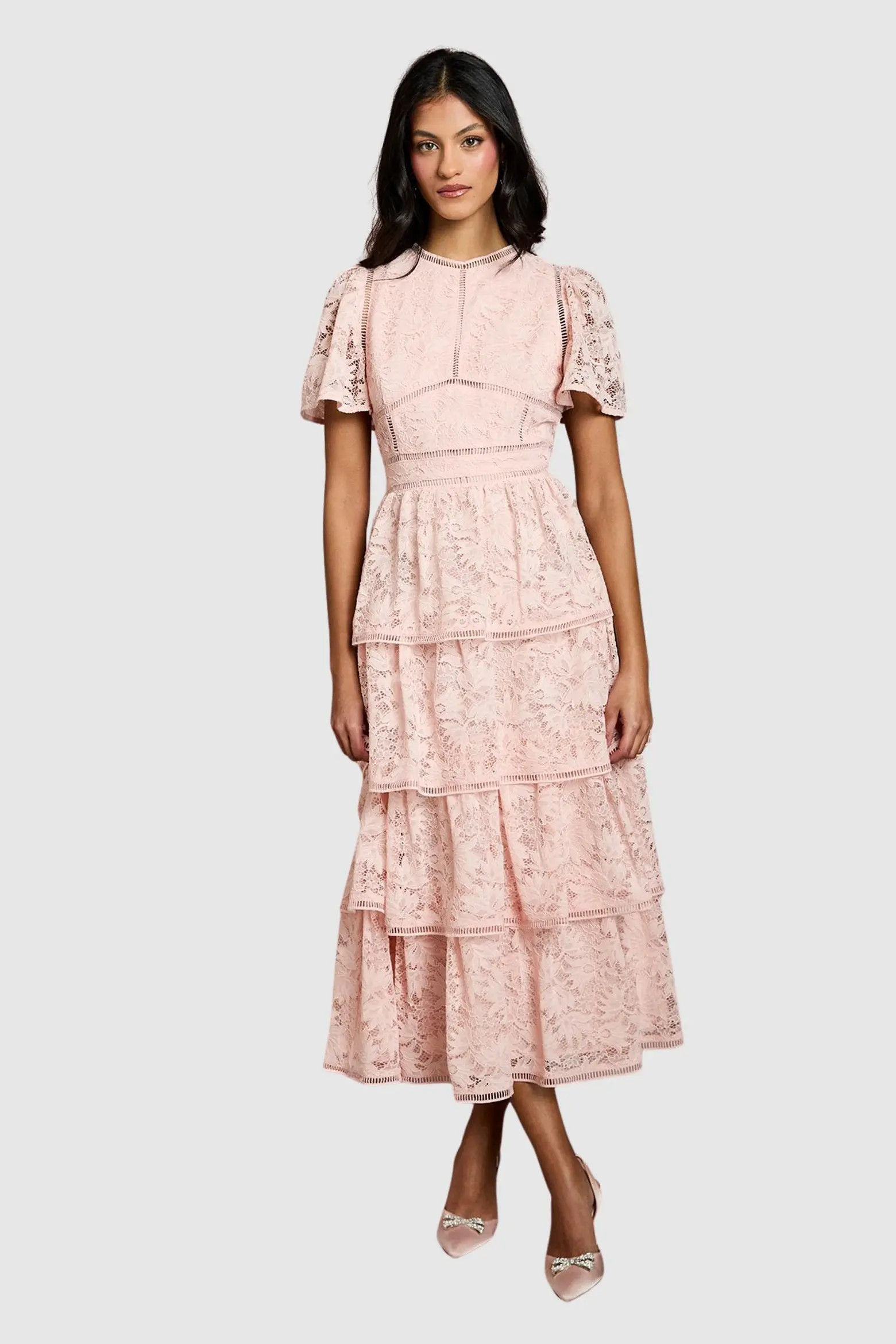 Petite Flutter Sleeve Tiered Midi Dress (Women) | Nordstrom | Nordstrom