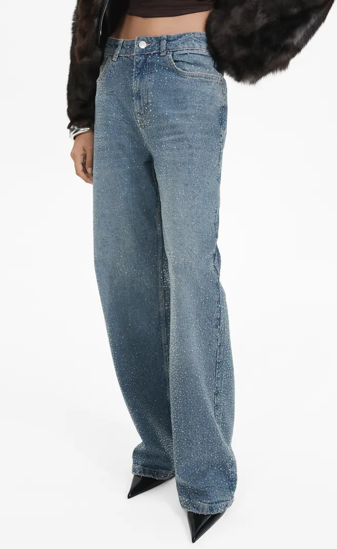 MANGO Isla Rhinestone Embellished Wide Leg Jeans | Nordstrom | Nordstrom