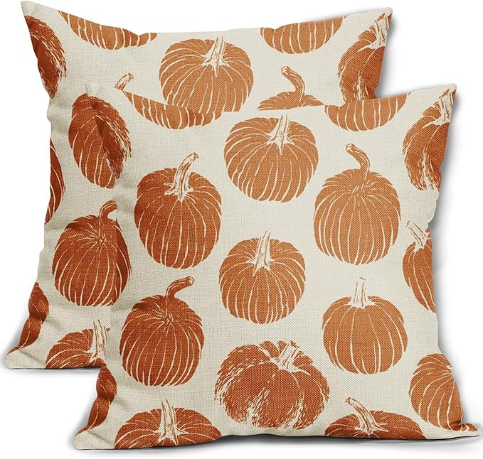 Burnt Orange Pumpkin Fall Pillow Covers 16x16 Set of 2 Autumn Harvest Print Thanksgiving Decorati... | Amazon (US)