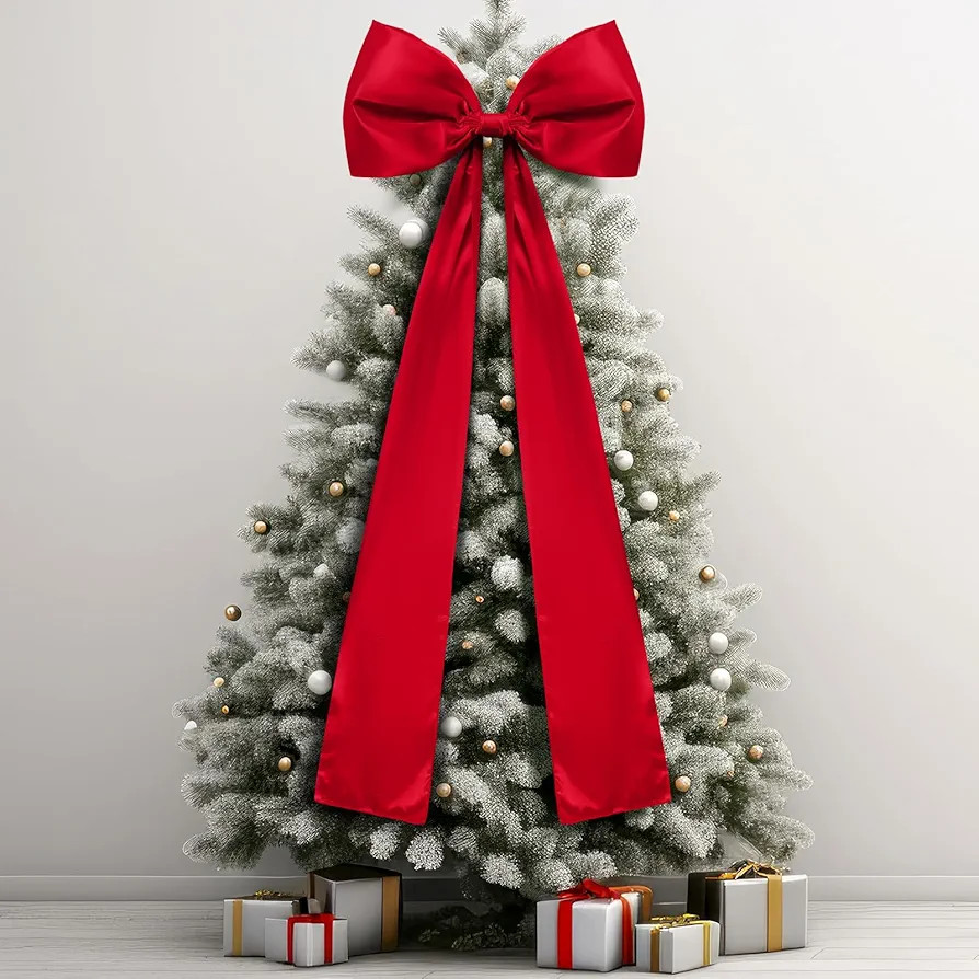 20 x 47 Inches Extra Large Christmas Satin Bows Christmas Tree Topper Decorations Giant Xmas Tree... | Amazon (US)