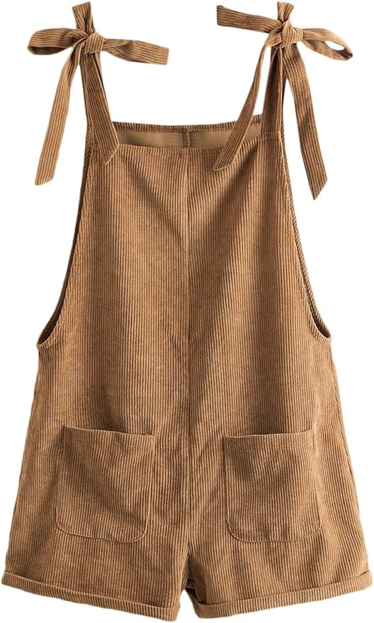 Amazon.com: Romwe Women's Corduroy Tie Knot Strap Overall Shorts Pocket Jumpsuit Brown M : Clothi... | Amazon (US)