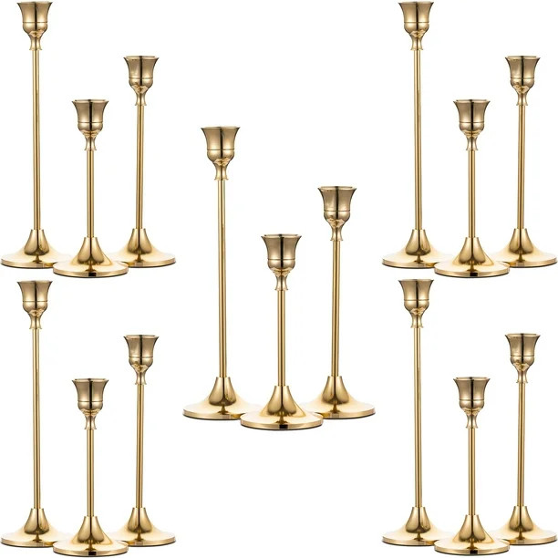 Nuptio Taper Candle Holders In Bulk, Goblet Brass Gold Candlestick Holders Set of 15, Decorative ... | Walmart (US)