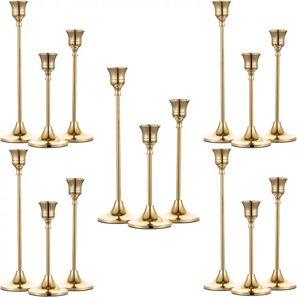 Nuptio Taper Candle Holders In Bulk, Goblet Brass Gold Candlestick Holders Set of 15, Decorative ... | Walmart (US)