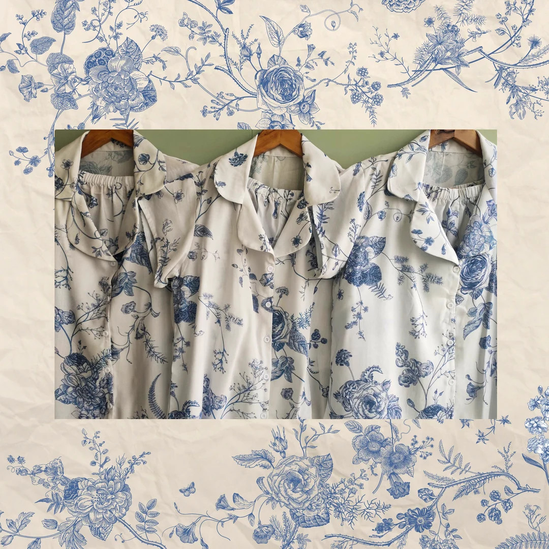 Chinoiserie Chic. Hand-drawn Oriental Porcelain Inspired Blue and White Pattern Robes / Pjs / Rom... | Etsy (US)
