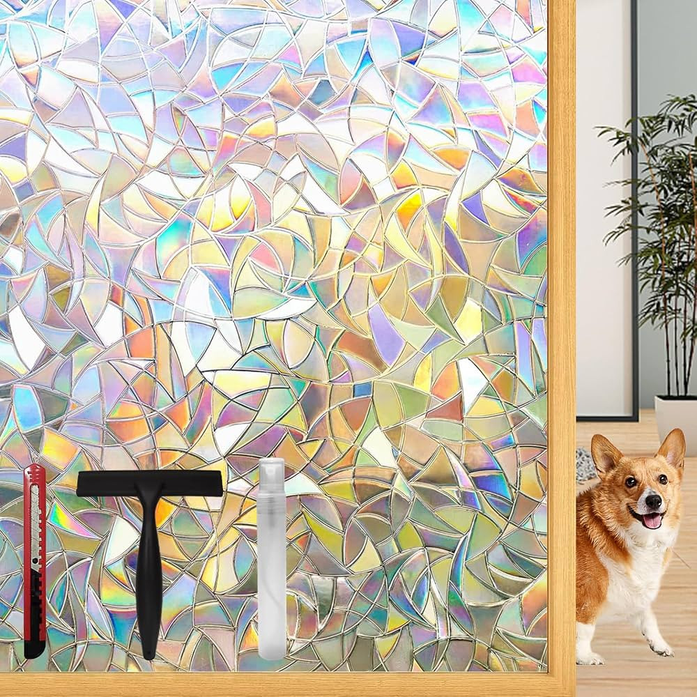 Rainbow Window Privacy Film with Installation Tools, 3D Decorative, Stained Glass Decals, Removab... | Amazon (US)