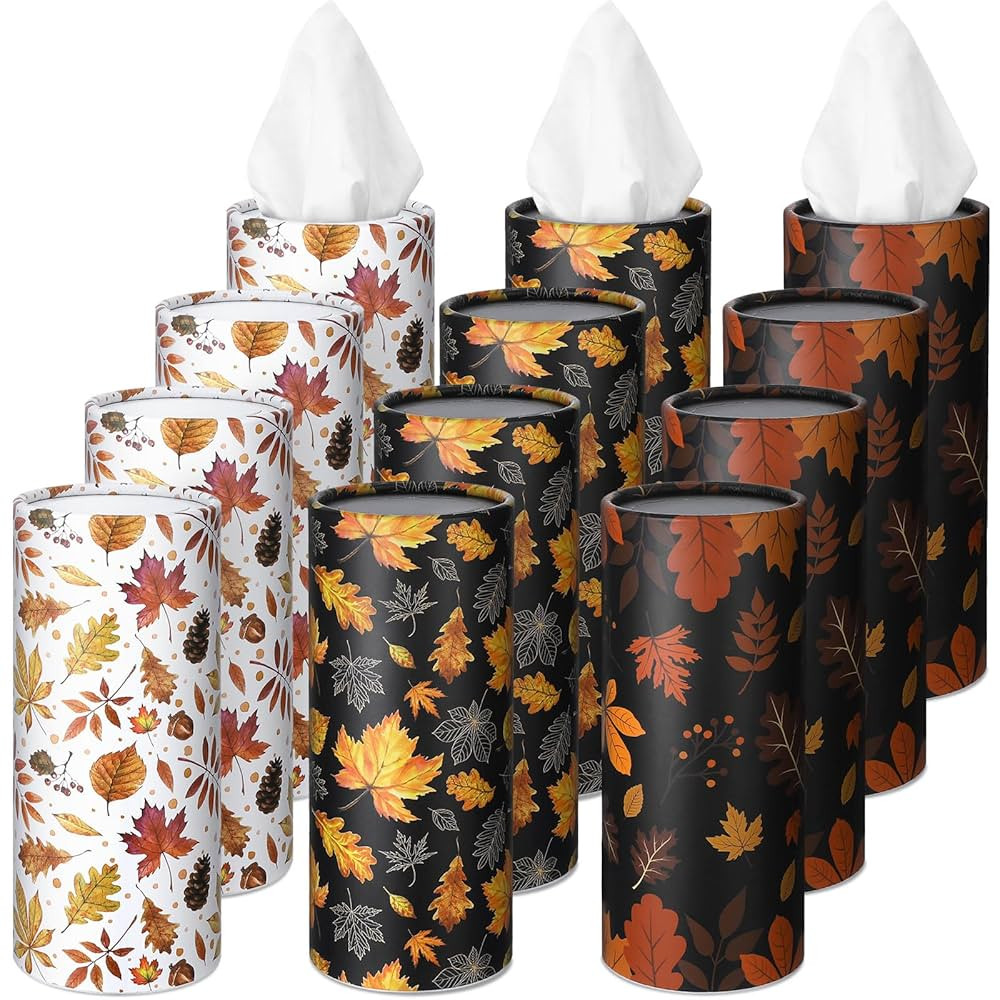 Fourluoo 12 Pack Fall Maple Leaf Tissue Boxes for Car Cylinder Bulk Autumn Round Cylinder Holder ... | Amazon (US)